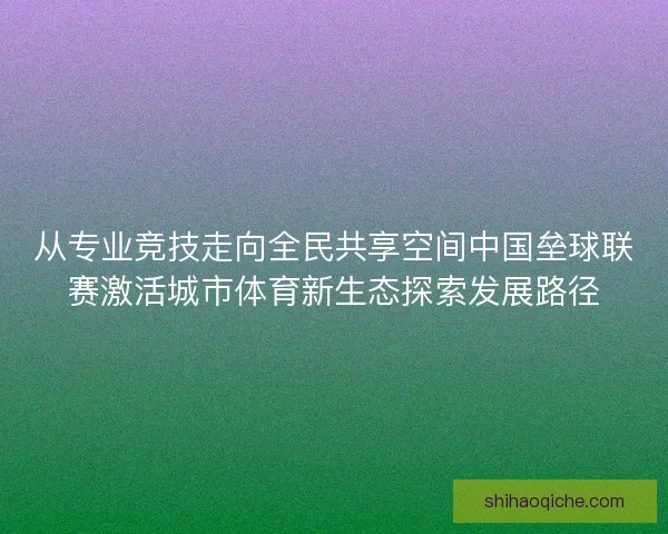 从专业竞技走向全民共享空间中国垒球联赛激活城市体育新生态探索发展路径