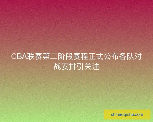 CBA联赛第二阶段赛程正式公布各队对战安排引关注